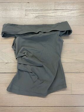 Zara Olive-Toned Off-Shoulder Foldover Top